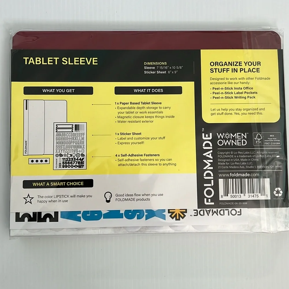 FOLDMADE Tablet Sleeve in Red Universal Up To 10” NWT 3 for $20